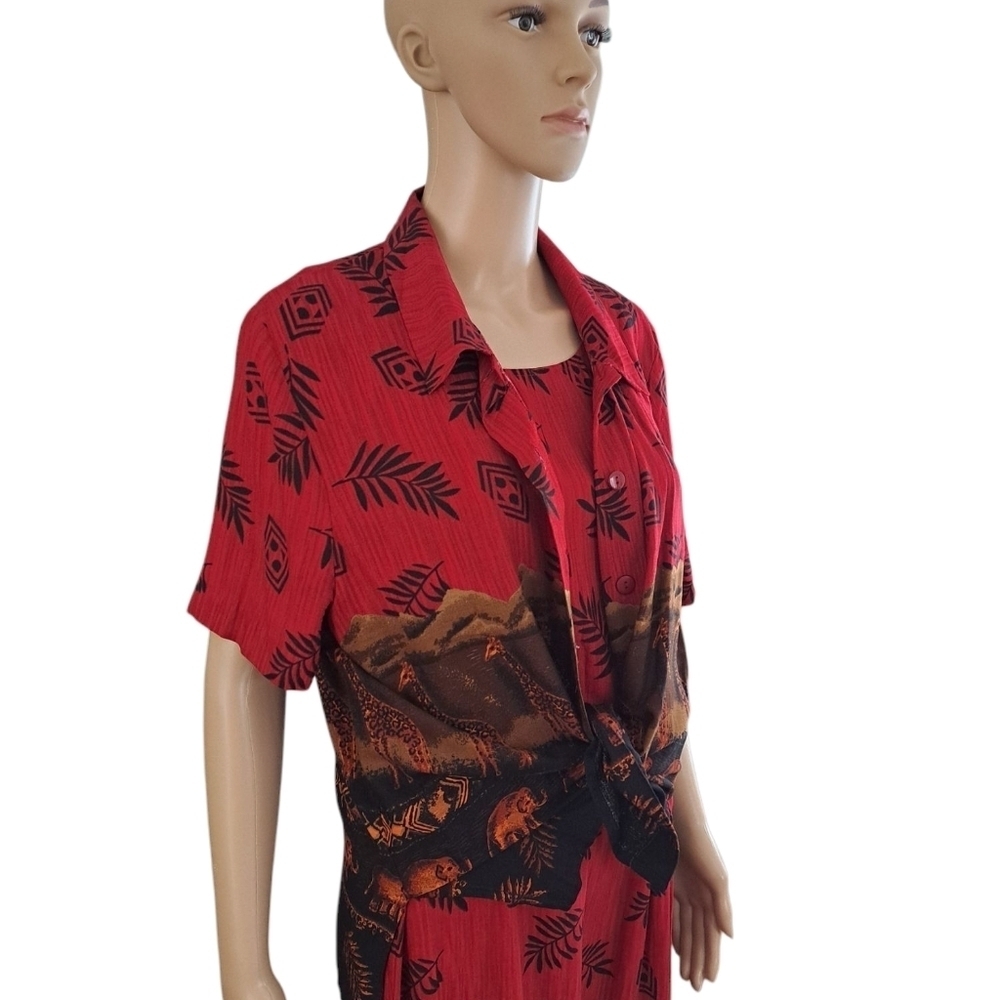 Tradition 2 Pc vintage safari print dress and short-sleeved shirt set Jungle Set - Picture 3 of 16